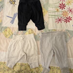 Set of 3 Newborn Baby Pants in Black, White, and Gray